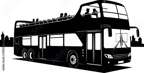 Double Decker Tour Bus With Open Top Transporting Passengers In City