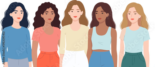 Diverse Group Of Young Women Standing Together Showing Friendship, Unity And Empowerment