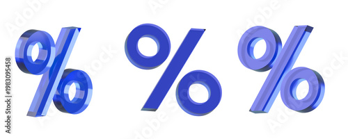 Glossy percentage 3d glass icon in different angles. Three dimensional purple percent for e-commerce marketing campaign. Discount, interest rate, financial loan, cash back or tax transparent symbol