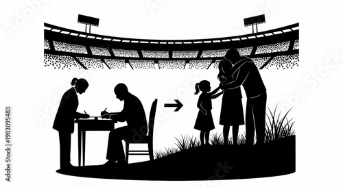 Family contract signing in stadium, happy reunion with children