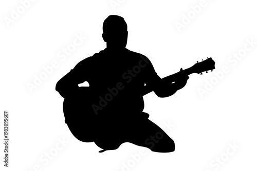 Male Guitarist Playing Acoustic Guitar Silhouette Vector Illustration