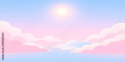 Beautiful summer sunset over the sea with bright sunlight breaking through clouds across a colorful horizon and blue sky cloudscape