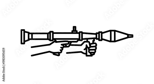 Hand Holding RPG Rocket Launcher, Military Weapon Icon, Vector Illustration