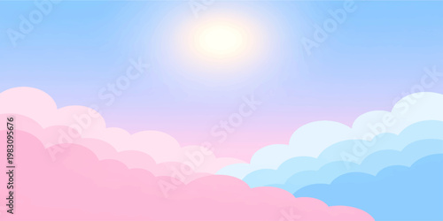 A beautiful summer cloudscape features a sunny blue sky filled with pink nature clouds and bright sunlight for a clear atmosphere wallpaper design