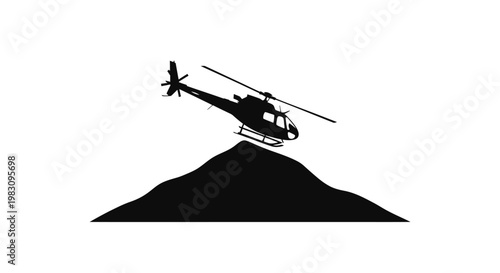 Helicopter Landing Silhouette on Mountain Peak