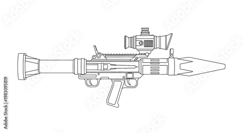 Line Art Illustration of a Rocket Launcher with Scope