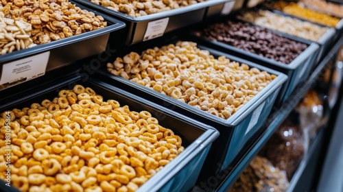 Supermarket Cereal Aisle Display Variety Food Choices