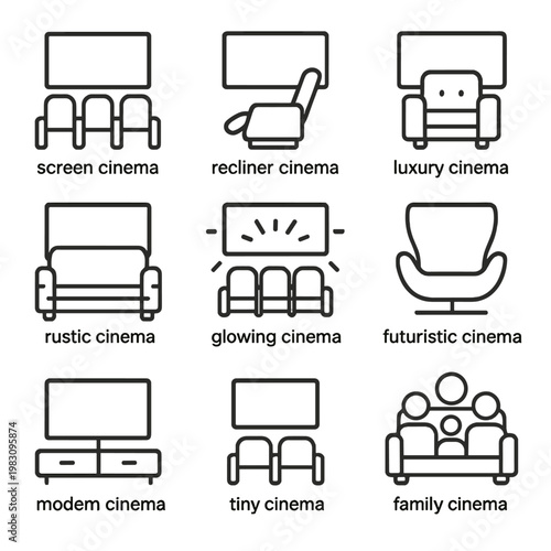 Modern cinema icons collection: home theater and seating design concepts