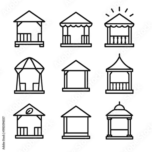 Collection of minimalist gazebo icons for garden and outdoor design concepts