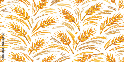 Slika na platnu Vintage seamless floral pattern with wheat ears and vector leaf texture for text