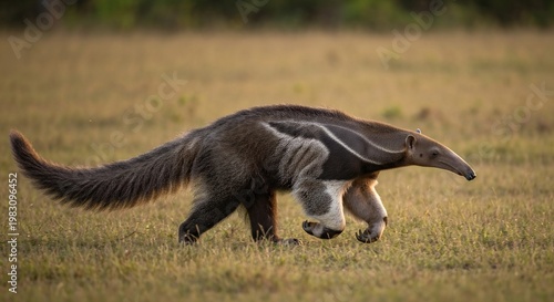Giant anteater walking in a field, wildlife scene with a large mammal