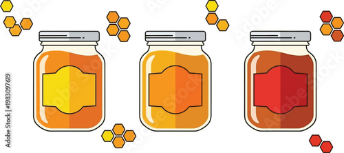 Organic Honey Jars in Different Flavors and Colors