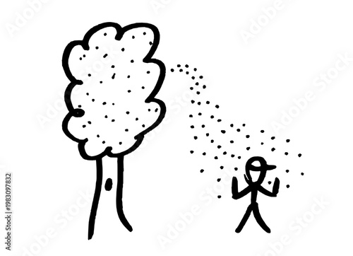 Tree pollen and allergy - pollen season concept illustration. Doodle style hand drawn illustration.