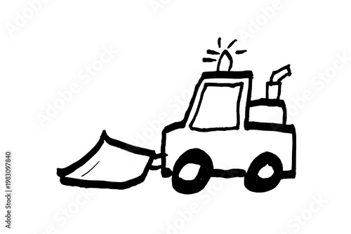 Hand-drawn bulldozer construction machine sketch. Black doodle style hand drawn object. Simple isolated dozer outline.
