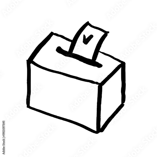 Ballot box hand-drawn doodle object. Vector isolated black drawing. Simple election voting box sketch.