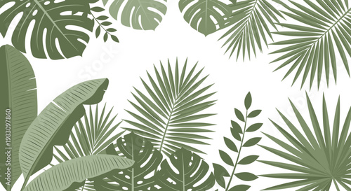A modern, minimalist illustration of tropical leaves evokes feelings of tranquility and growth. Ideal for website backgrounds, marketing materials, or