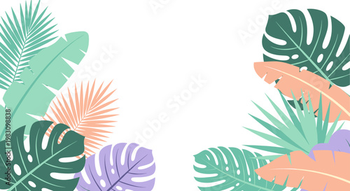 A vibrant and modern tropical leaf pattern evokes feelings of serenity and growth, ideal for marketing materials or a calming website background.