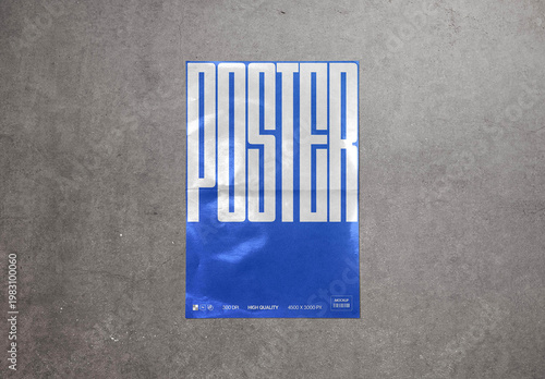Glued Poster Mockup on Concrete Wall