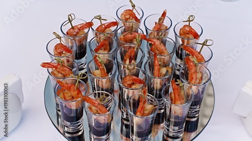Catering event with shrimp cocktails at a social gathering