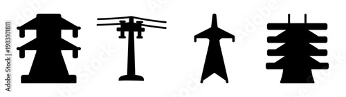 minimalist smart grid icons set with transmission tower and renewable energy symbols