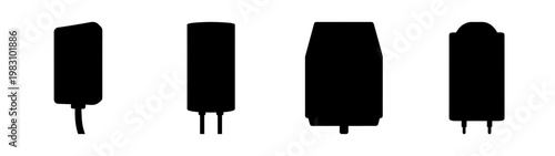 set of four black solar power inverters on white background minimal design