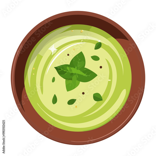 Tableau sur toile Organic green vegetable soup in a bowl with fresh herbs for detox and healthy li