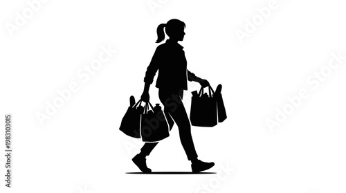 Woman Carrying Shopping Bags Silhouette.