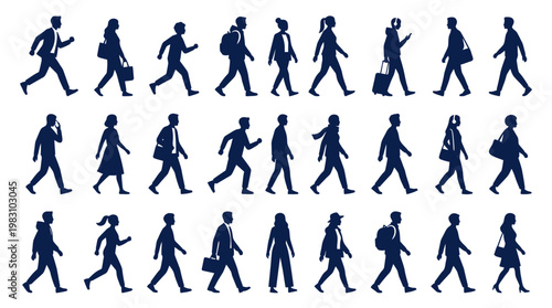 Silhouettes of business people walking.