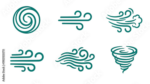 Weather Wind Storm Icons Set.