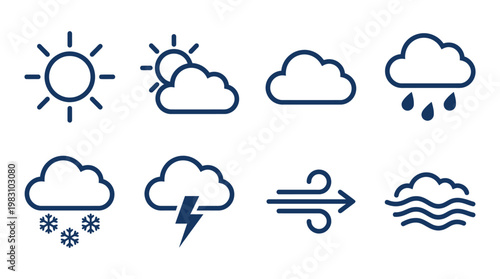 Weather forecast icons on white background.