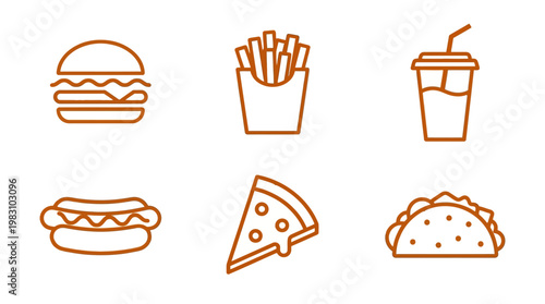Fast food icons on white background.