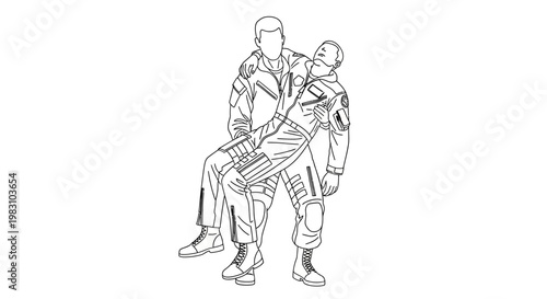 Military Rescue: Soldier Carries Injured Comrade in Arms, Emergency Evacuation