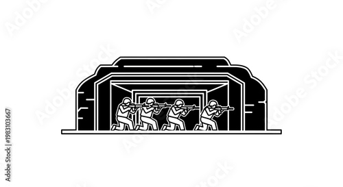 Military soldiers in bunker with rifles, tactical operation, defense, armed forces, combat readiness