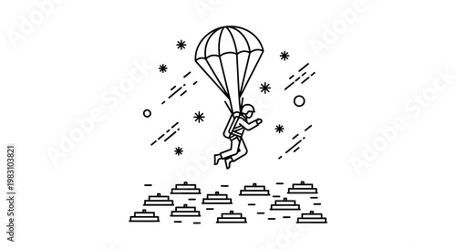 Parachutist Jumps Over Landing Zone, Skydiving Adventure, Extreme Sports