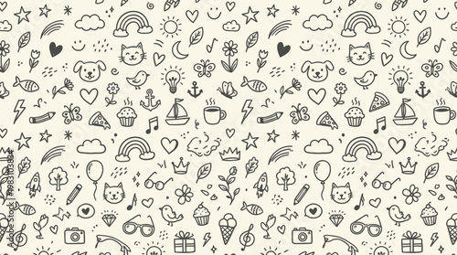 Various cute cartoon doodle icons.