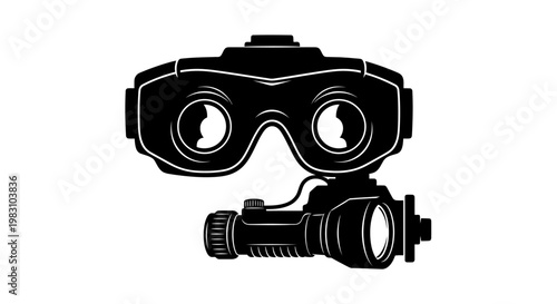 Night Vision Goggles and Tactical Flashlight Silhouette Icon