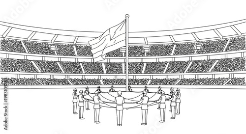 Patriotic Ceremony: People Holding Flag in Stadium