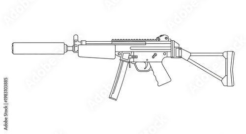 Outline of a Suppressed Submachine Gun with Stock