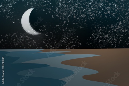 Photos Moonlight Night Sea with Starry Sky View