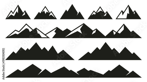 Mountain silhouettes in various sizes.