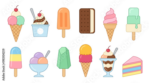 Colorful ice cream treats and desserts.