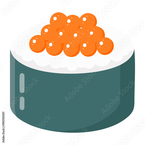 Tableau sur toile Fresh red salmon roe sushi roll on light blue square for luxury japanese seafood