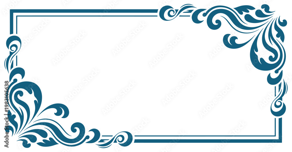 Fototapeta premium Elegant blue and teal decorative frame with intricate swirling patterns along the edges