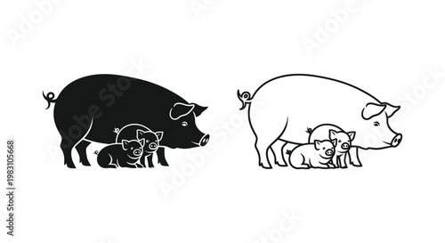 Adorable Pig Family Cartoons for Kids and Art Lovers Vector