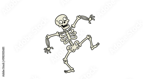 Cartoon dancing skeleton character isolated on white background.