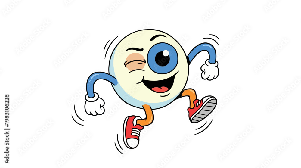 Obraz premium Cartoon eyeball character running and winking.