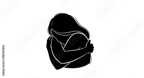 Silhouette of a person curled up in a ball.