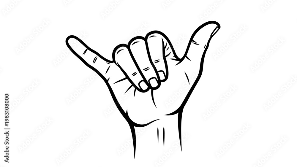 Obraz premium Hang Loose Hand Gesture, Shaka Sign, Surfer Symbol, Aloha Spirit, Vector Illustration