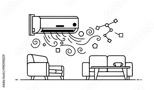 Air conditioner room outline geometric cooling system vector illustration isolated on white background