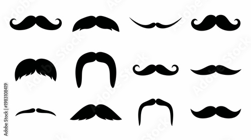 Vector mustache silhouettes illustration facial hair styles grooming fashion classic modern beard design comparison icon set barber shop male identity vector graphic artwork